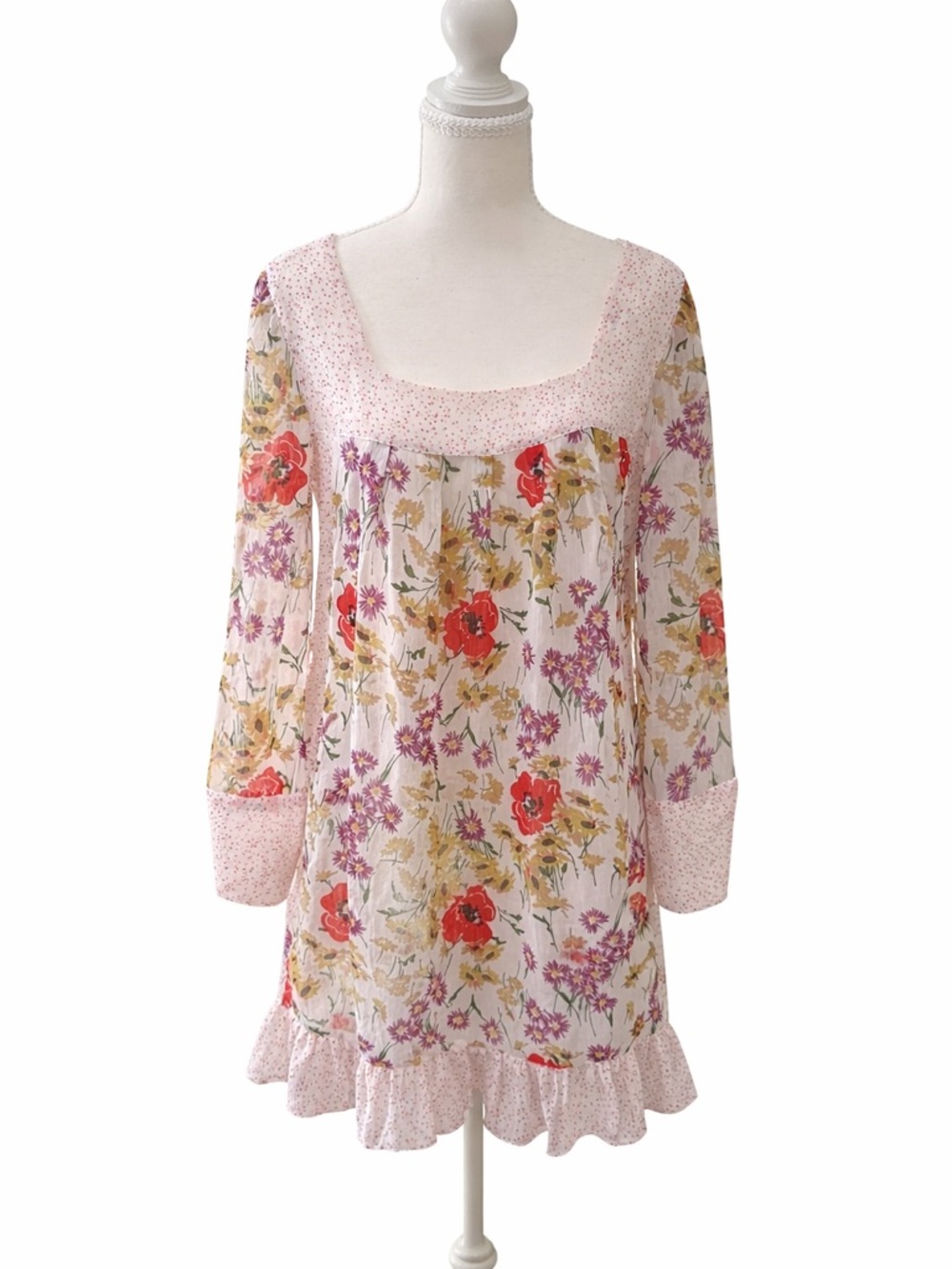 Jovovich-Hawk for Target Floral Boho Mini Dress XL Ruffle Hem Cottagecore